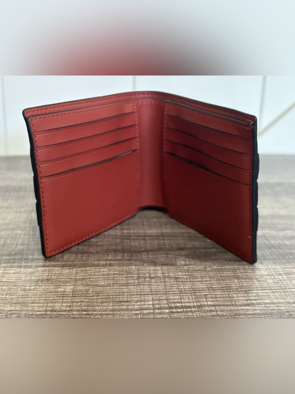 Coach Signature Canvas Bifold Wallet with Red and Orange Stripes - Picture 4 of 11